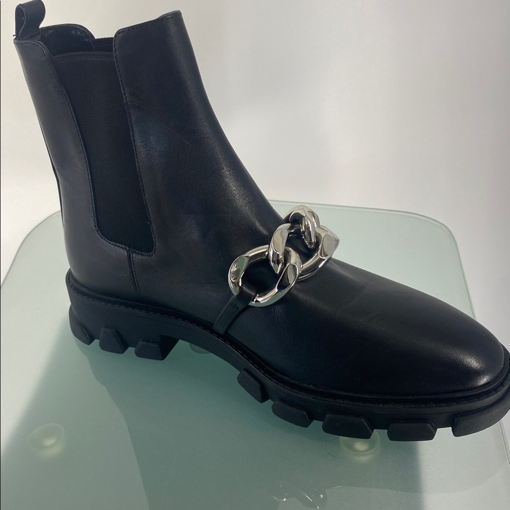 Michael Kors Chain Ankle Boots | Black Leather Lug Sole | Size 9.5 - Picture 10 of 10